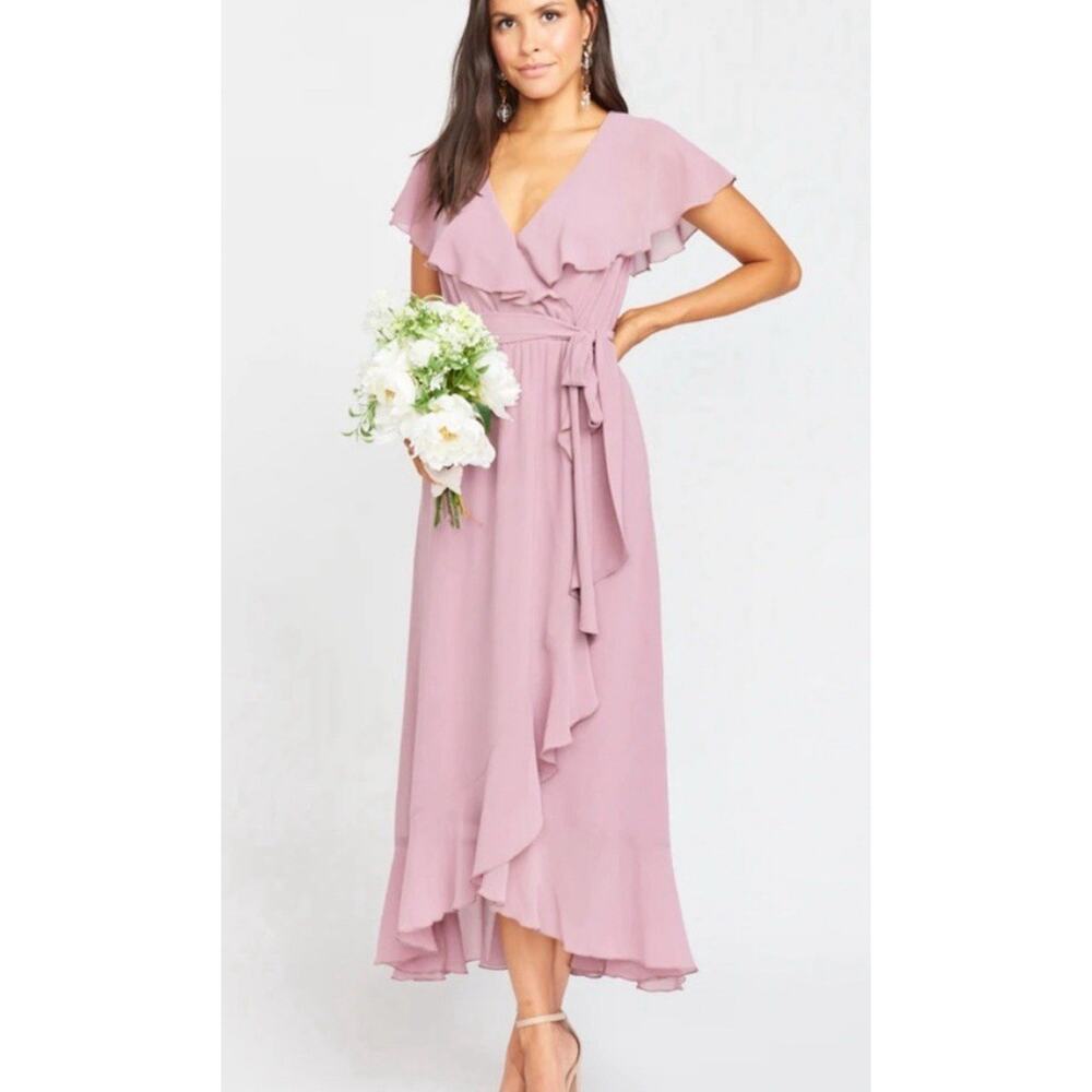 Show Me Your Mumu Jess Ruffle Midi Dress Bridesmaid Formal Antique Rose, NWT XXS